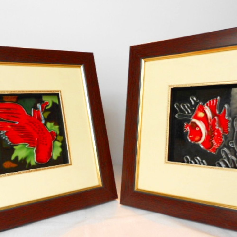 Decor Framed Wall Red Betta Fish Tiles Set Of 2